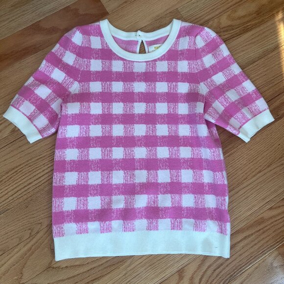 EUC Maeve by Anthropologie “Harmon” Pink/White Check Knit Sweater - Picture 2 of 4